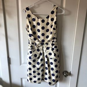 Kate Spade Jillian White and Navy Polka Dot Silk Dress size 0